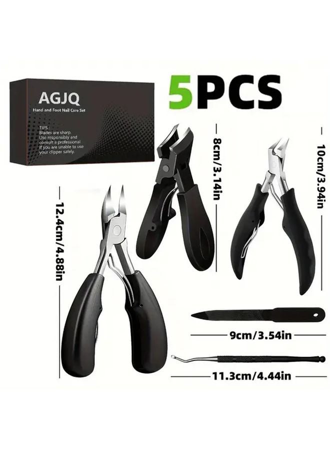 5 Piece Set Professional Stainless Steel Nail Clippers For Thick Hard Toenails And Fingernails - Image 5
